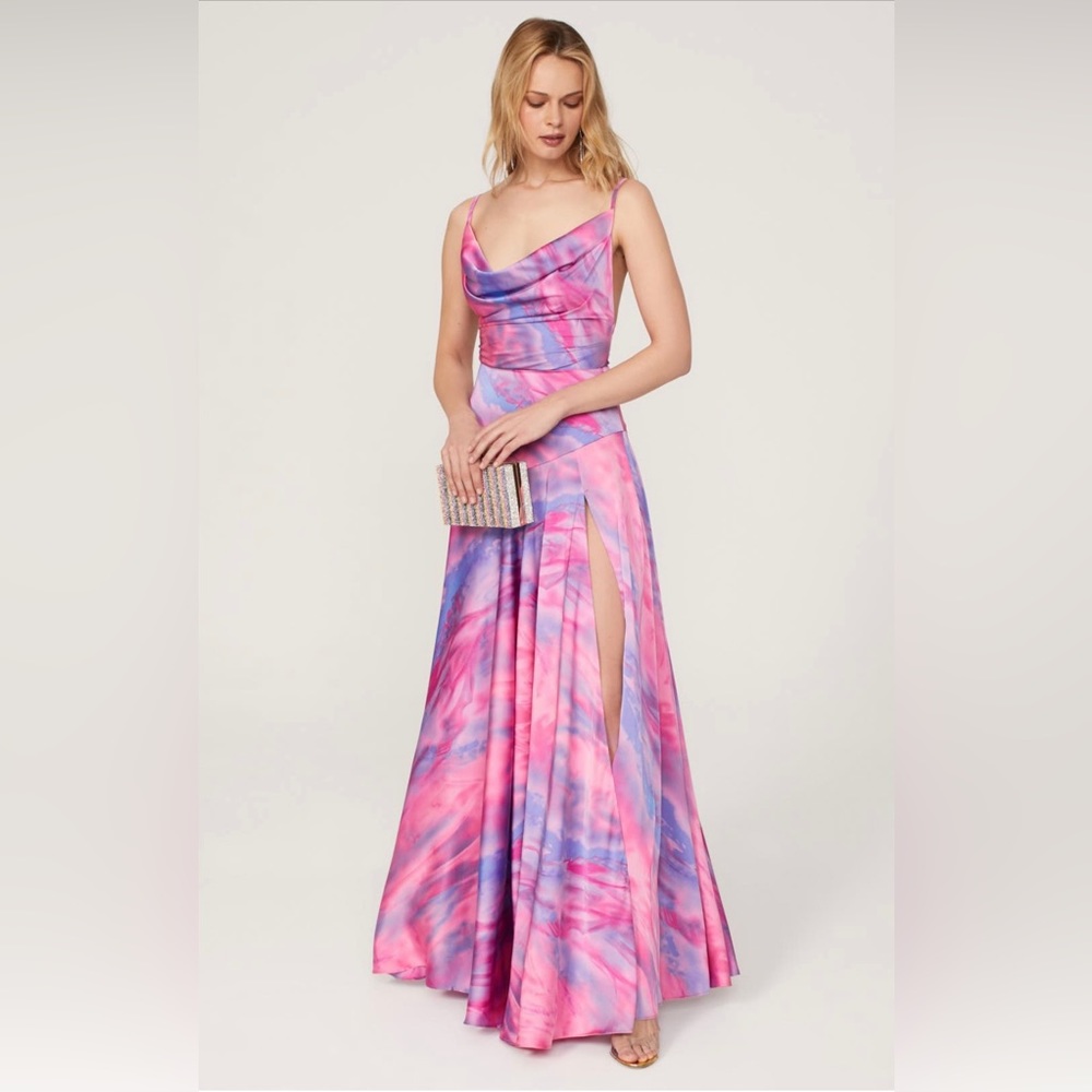 Bronx and Banco Leo Satin Silk Printed slit maxi Gown